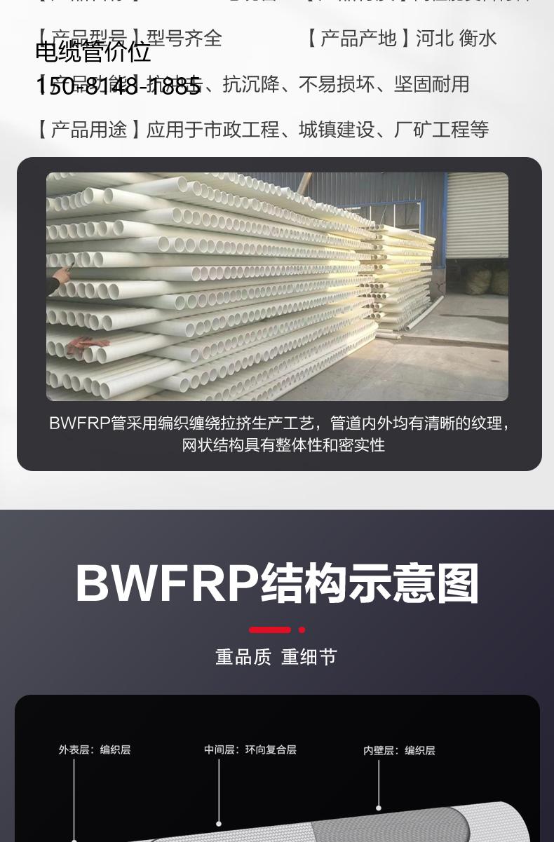 电缆管价位, bwfrp纤维拉挤电缆保护套管多少钱一个平方